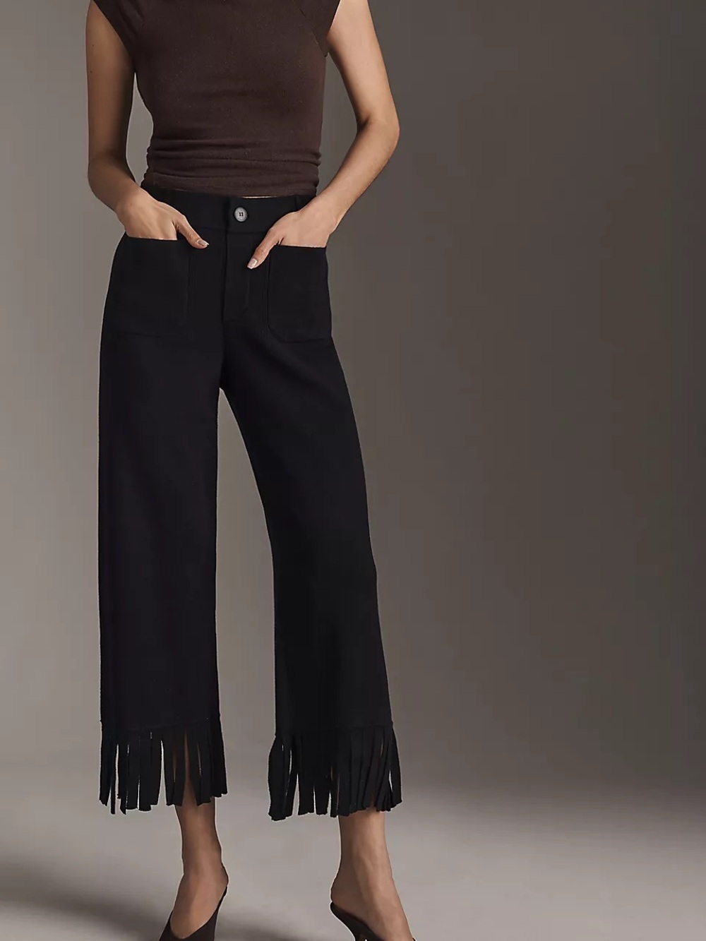 NWT Size M - Maeve Colette Knit Fringe High-Rise Wide-Leg Cropped Pants (US$178)